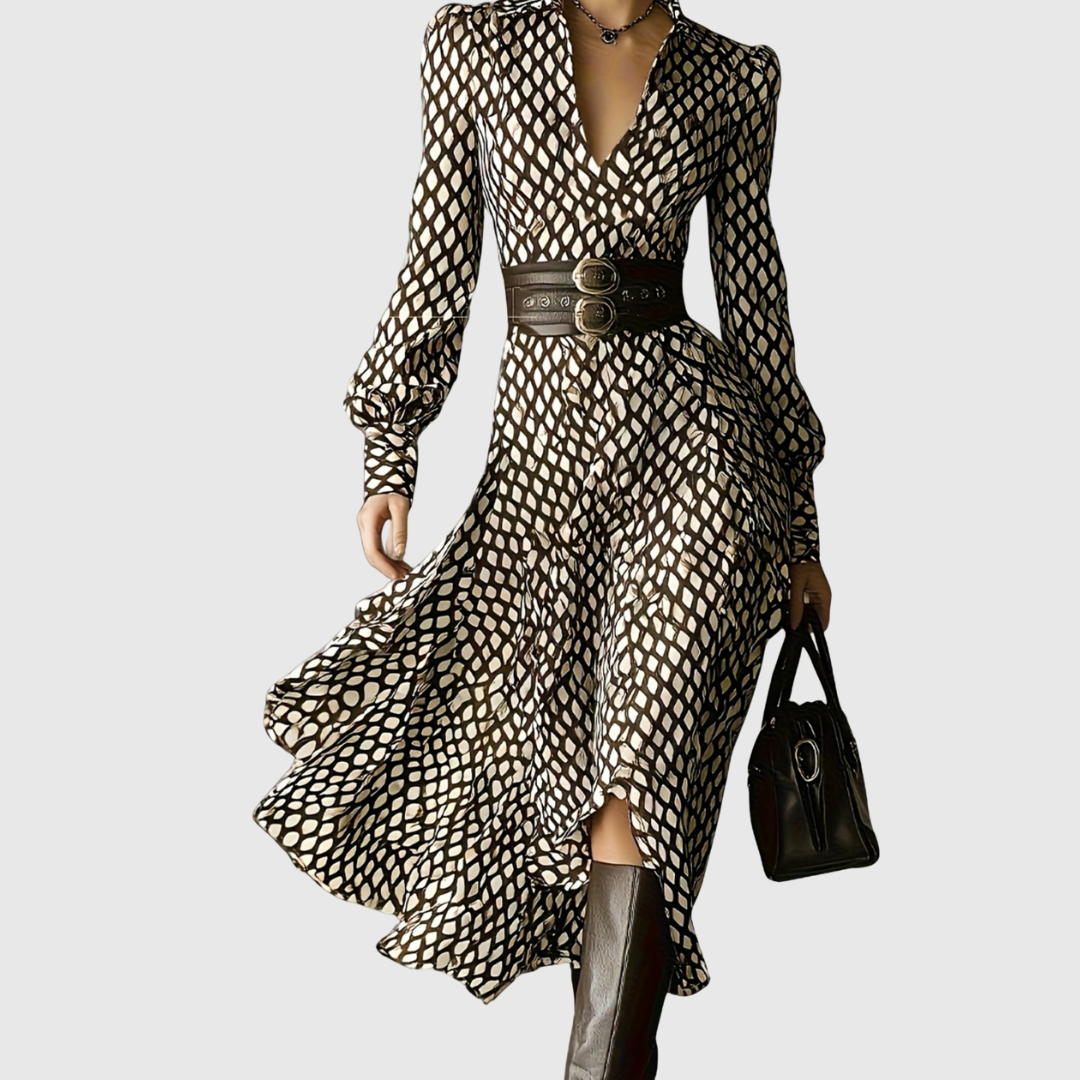 Zara Lizzy Women's Dress | Rhombus Print, Elegant Wedding Guest Dress 0