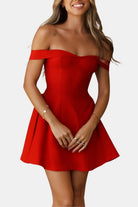 Zariyah Women's Mini Dress | Sculpted Polyester, Off-Shoulder Summer Cocktail 1