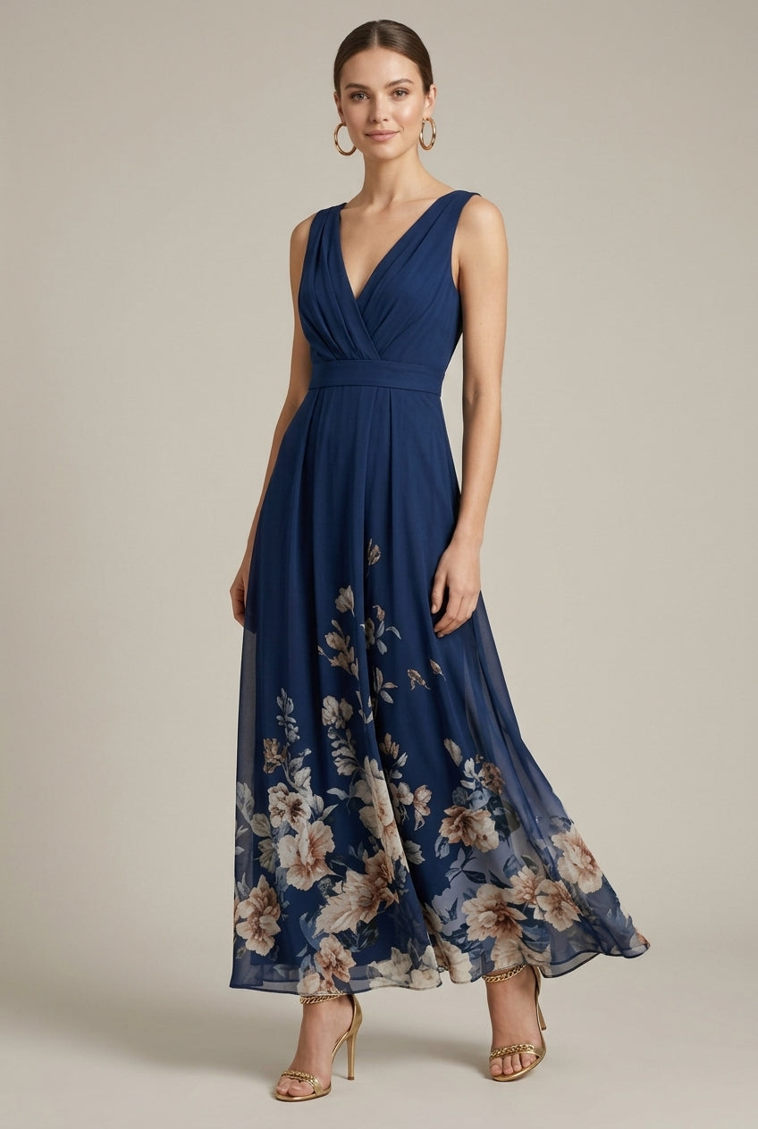 Women's Floral Maxi Dress with V-Neck – Spring Wedding Guest