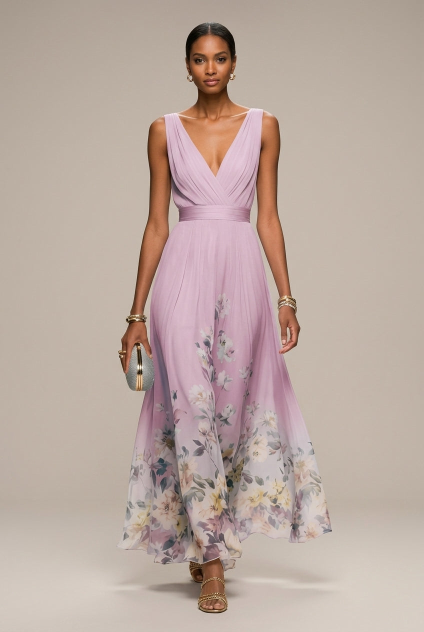 Women's Floral Maxi Dress with V-Neck – Spring Wedding Guest