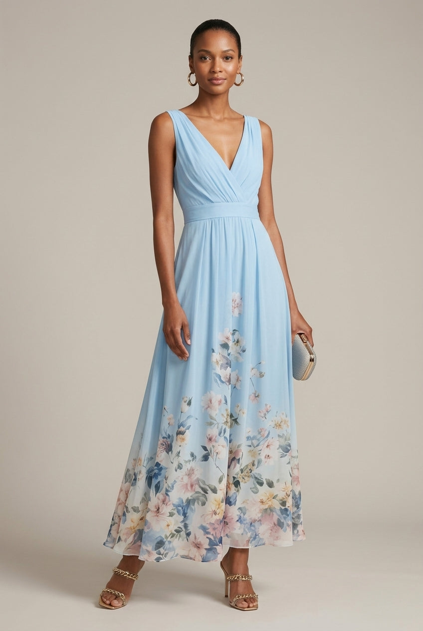 Women's Floral Maxi Dress with V-Neck – Spring Wedding Guest
