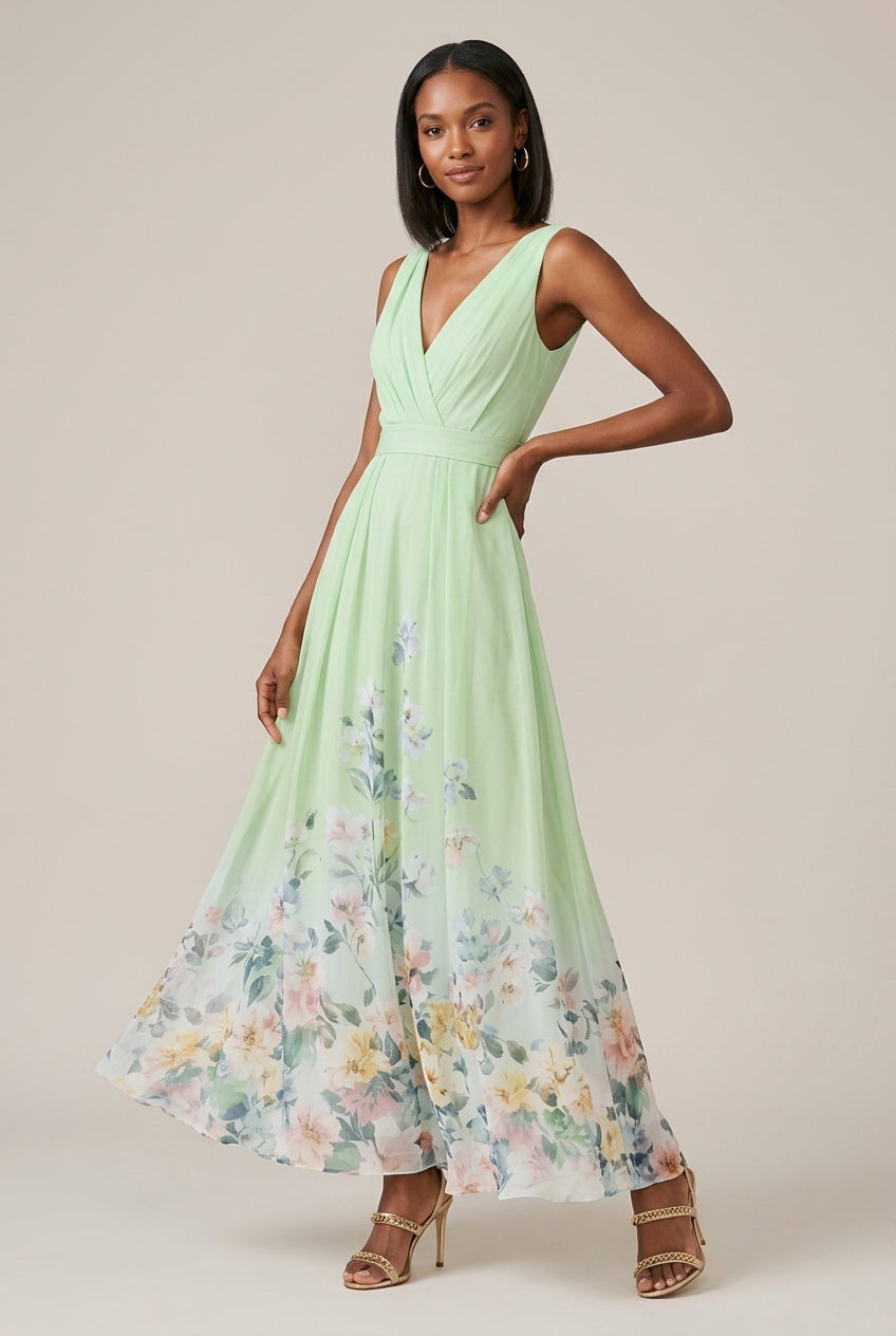 Women's Floral Maxi Dress with V-Neck – Spring Wedding Guest
