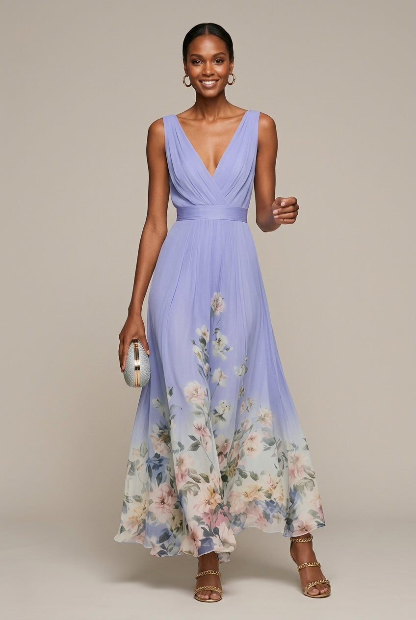 Women's Floral Maxi Dress with V-Neck – Spring Wedding Guest